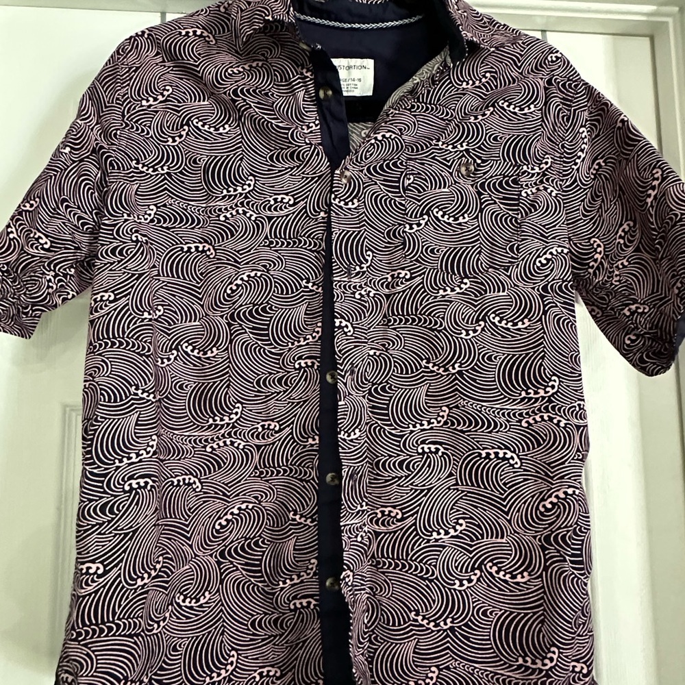 Wave Pattern Men's Shirt - Navy and White